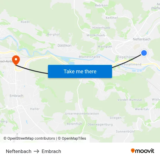 Neftenbach to Embrach map