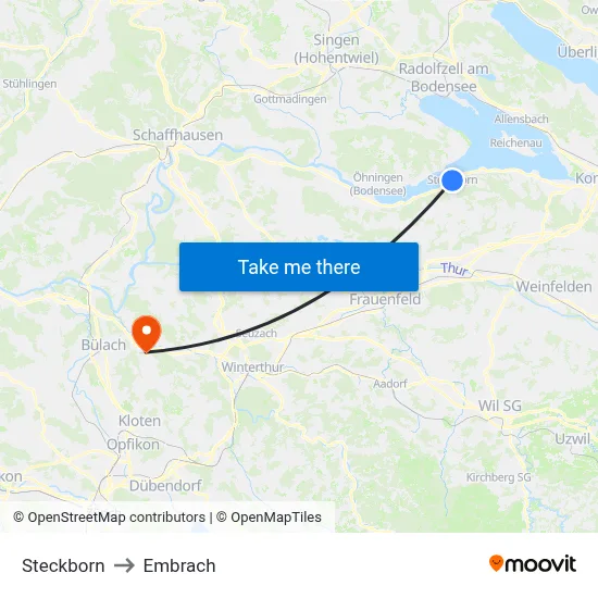 Steckborn to Embrach map