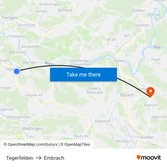 Tegerfelden to Embrach map
