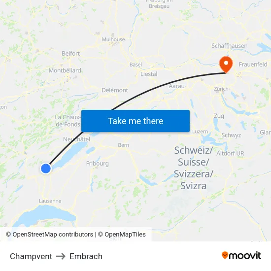 Champvent to Embrach map