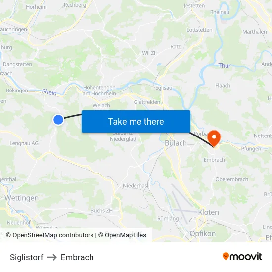Siglistorf to Embrach map