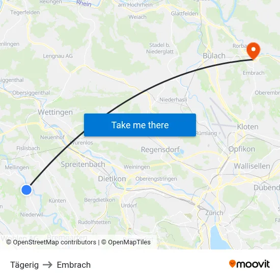 Tägerig to Embrach map
