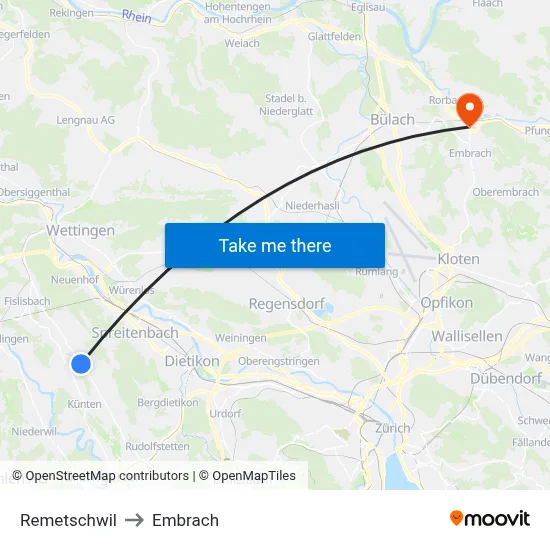 Remetschwil to Embrach map
