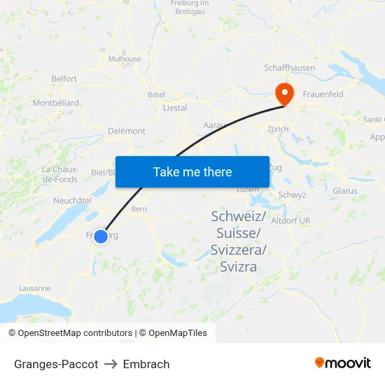 Granges-Paccot to Embrach map