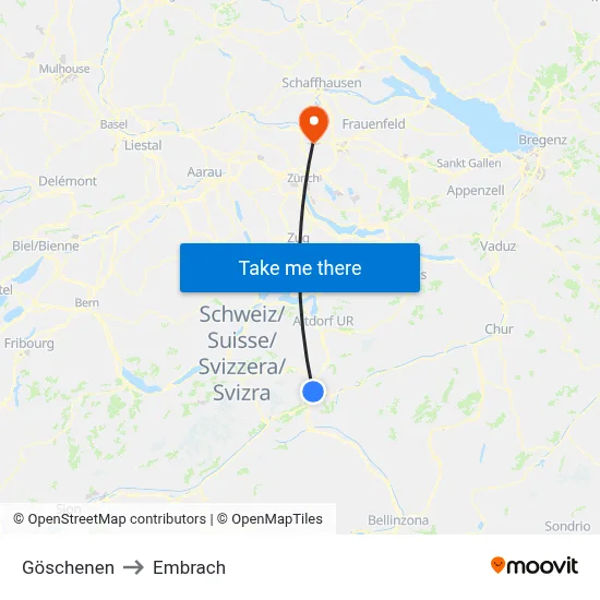 Göschenen to Embrach map