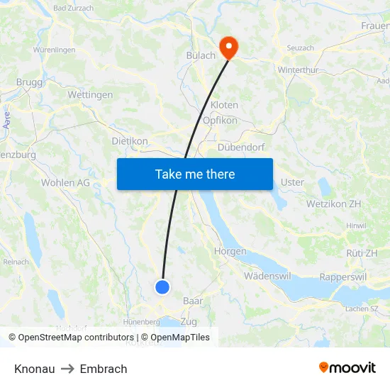 Knonau to Embrach map