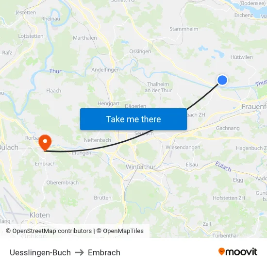 Uesslingen-Buch to Embrach map