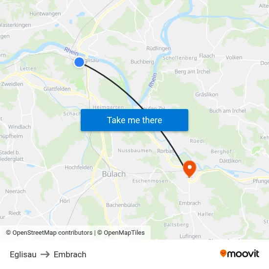 Eglisau to Embrach map