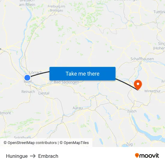 Huningue to Embrach map