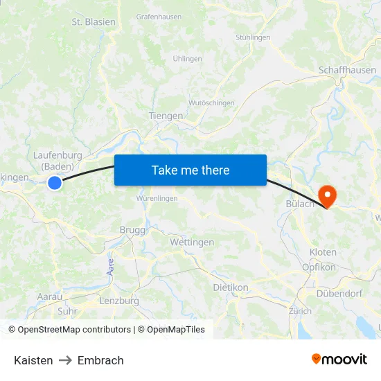 Kaisten to Embrach map