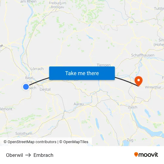 Oberwil to Embrach map