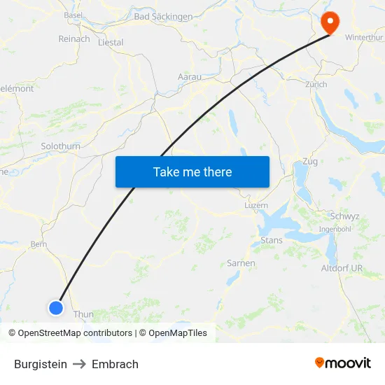Burgistein to Embrach map