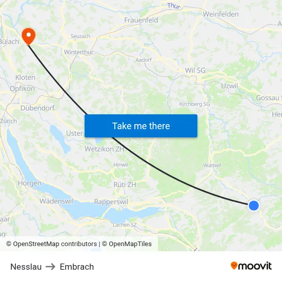 Nesslau to Embrach map