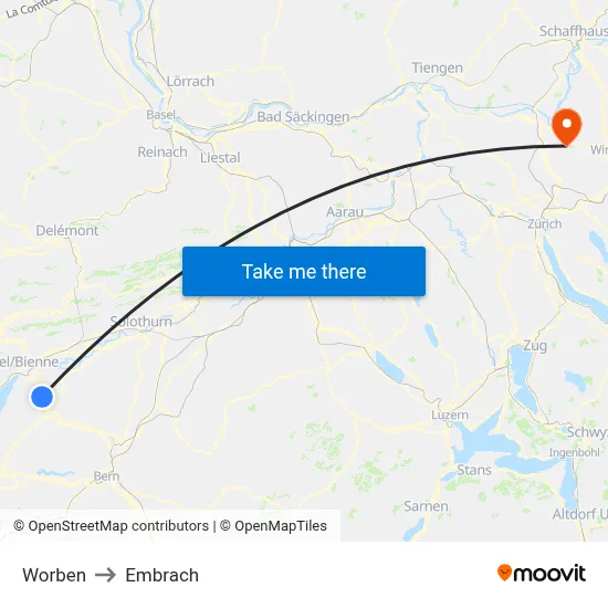 Worben to Embrach map