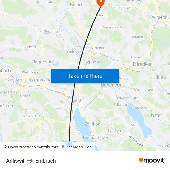 Adliswil to Embrach map