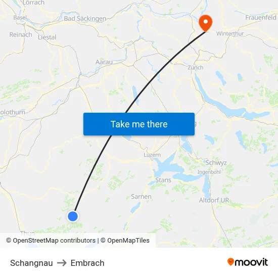 Schangnau to Embrach map