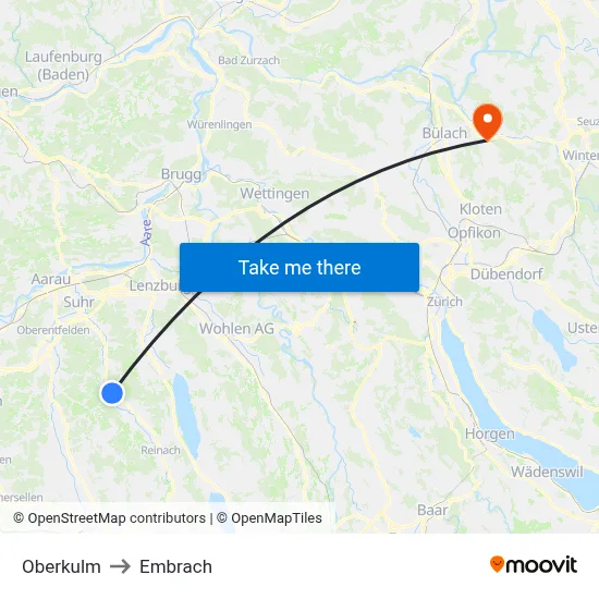 Oberkulm to Embrach map