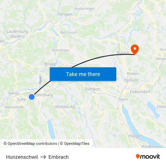 Hunzenschwil to Embrach map