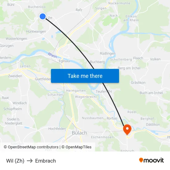 Wil (Zh) to Embrach map