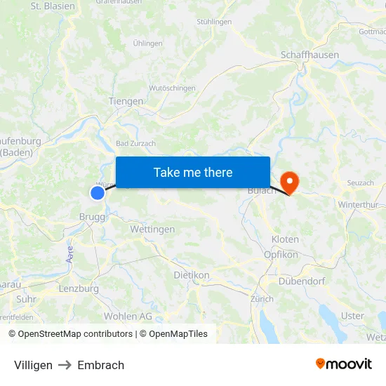 Villigen to Embrach map