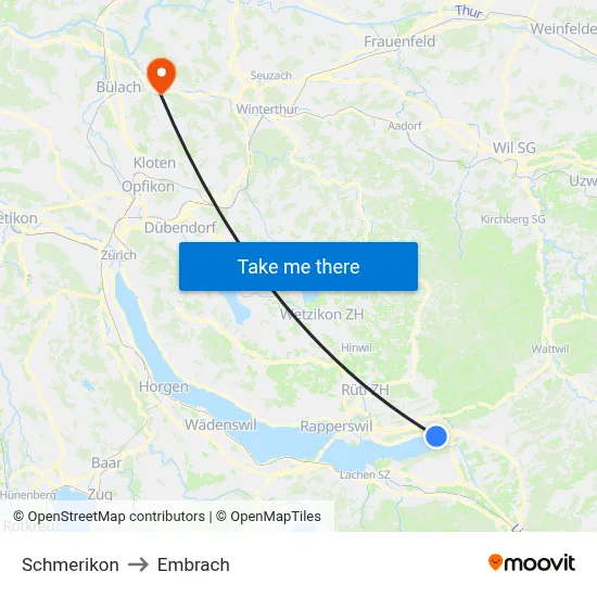 Schmerikon to Embrach map