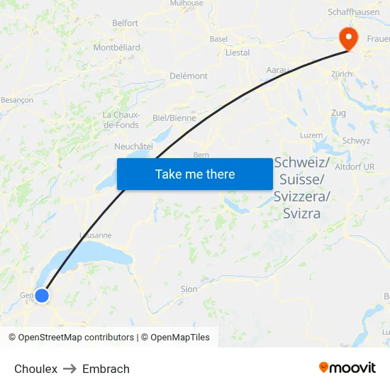 Choulex to Embrach map