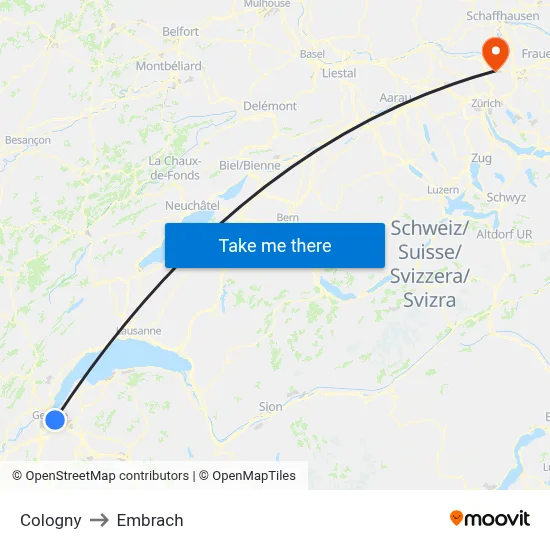 Cologny to Embrach map