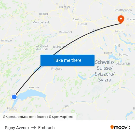 Signy-Avenex to Embrach map