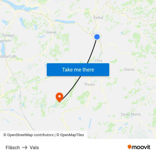 Fläsch to Vals map