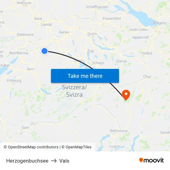 Herzogenbuchsee to Vals map