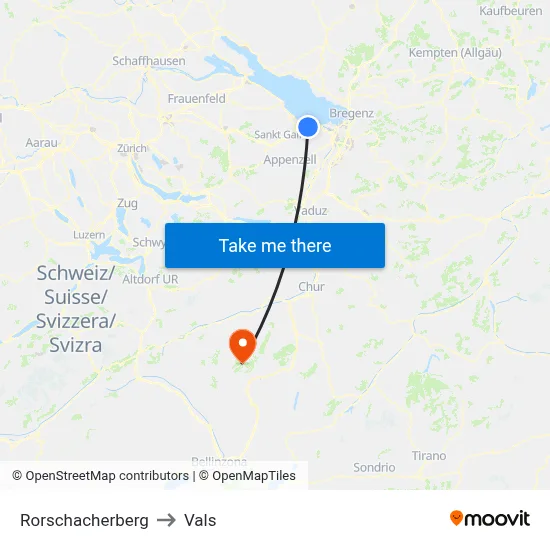 Rorschacherberg to Vals map
