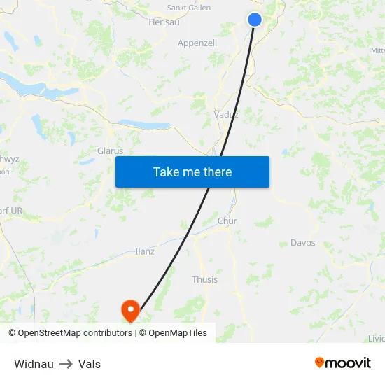 Widnau to Vals map