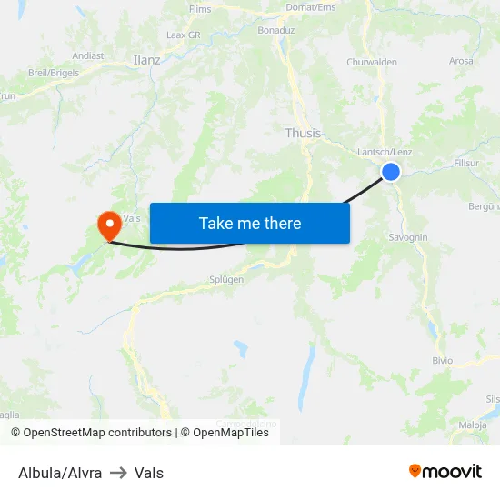 Albula/Alvra to Vals map