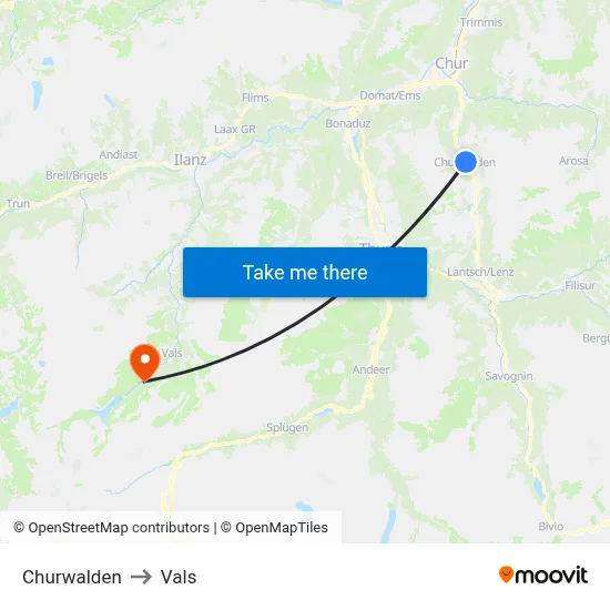 Churwalden to Vals map