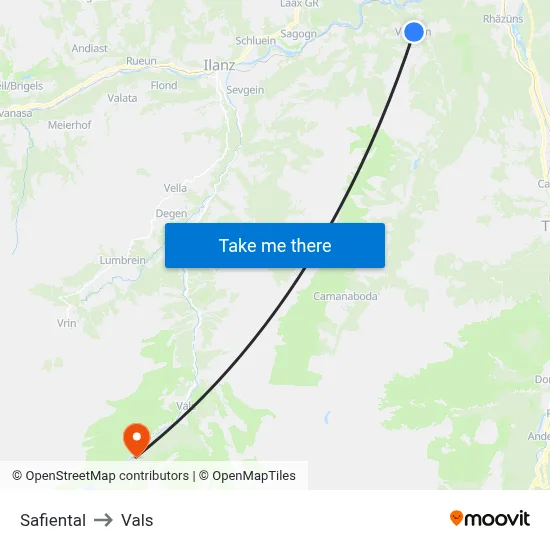 Safiental to Vals map
