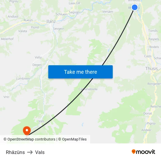 Rhäzüns to Vals map