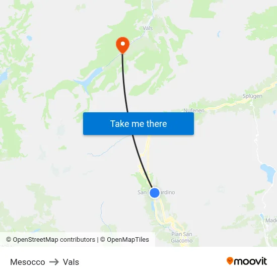 Mesocco to Vals map