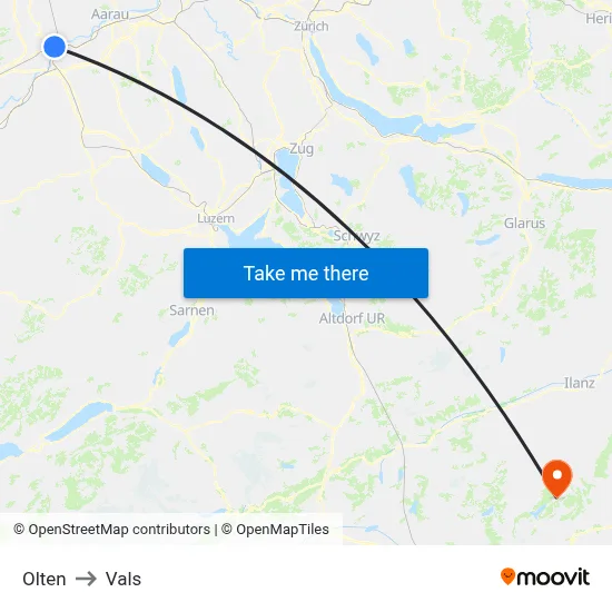 Olten to Vals map