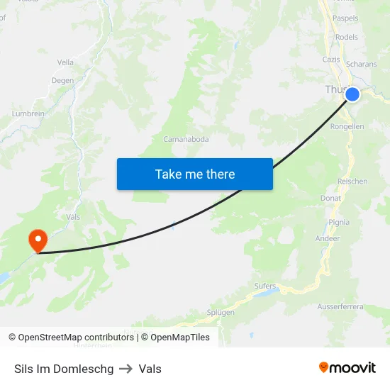 Sils Im Domleschg to Vals map