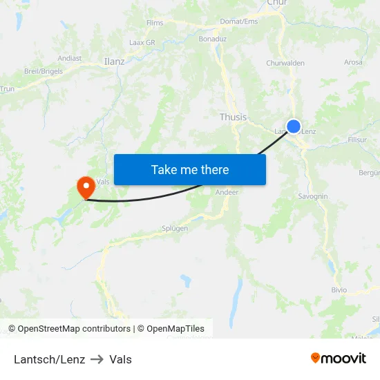 Lantsch/Lenz to Vals map