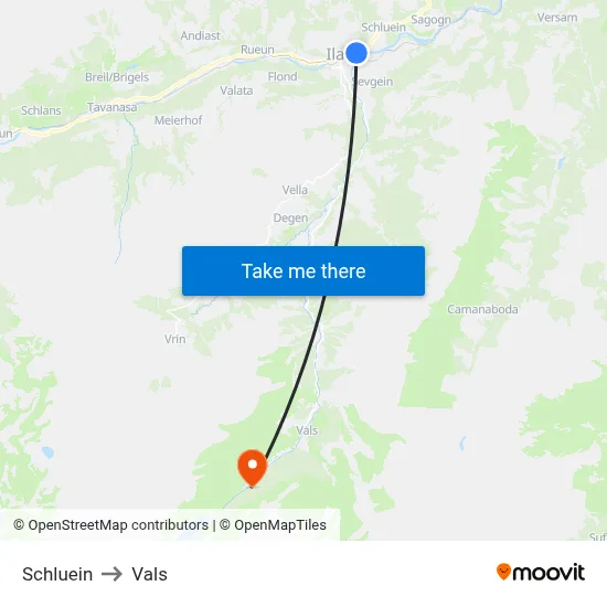 Schluein to Vals map