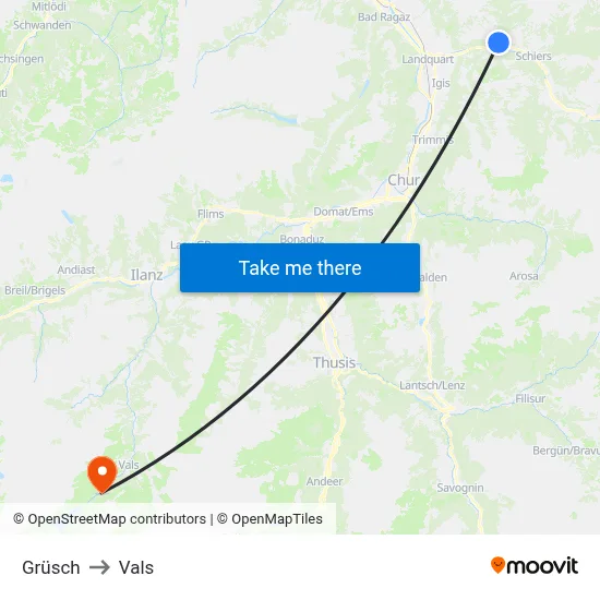 Grüsch to Vals map