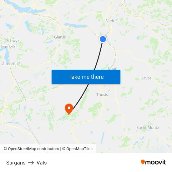 Sargans to Vals map