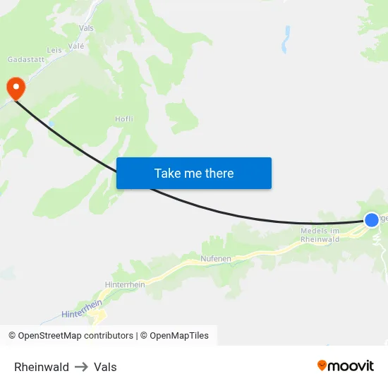 Rheinwald to Vals map