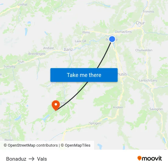 Bonaduz to Vals map