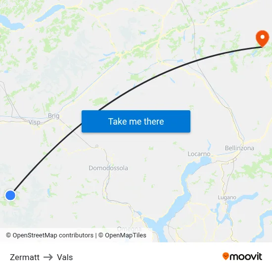 Zermatt to Vals map