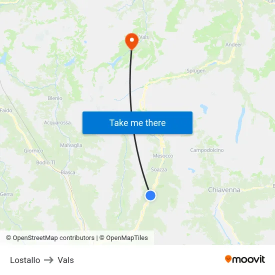 Lostallo to Vals map