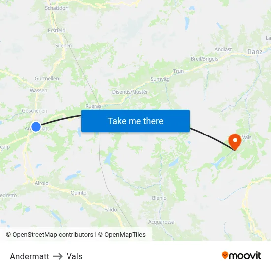 Andermatt to Vals map