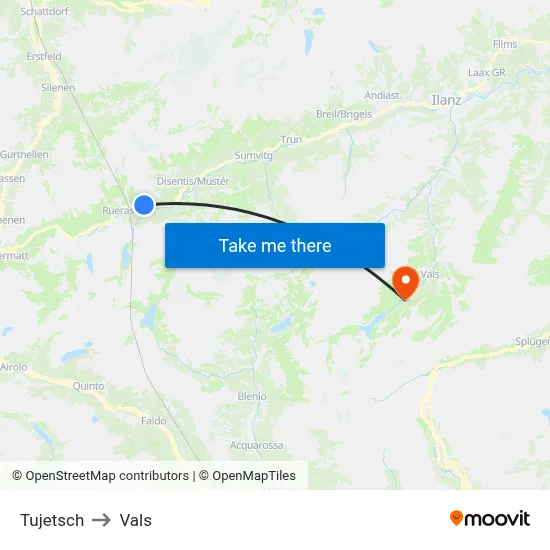 Tujetsch to Vals map
