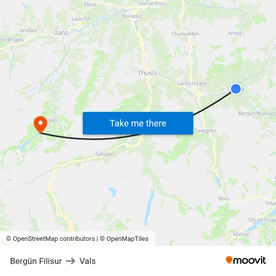 Bergün Filisur to Vals map